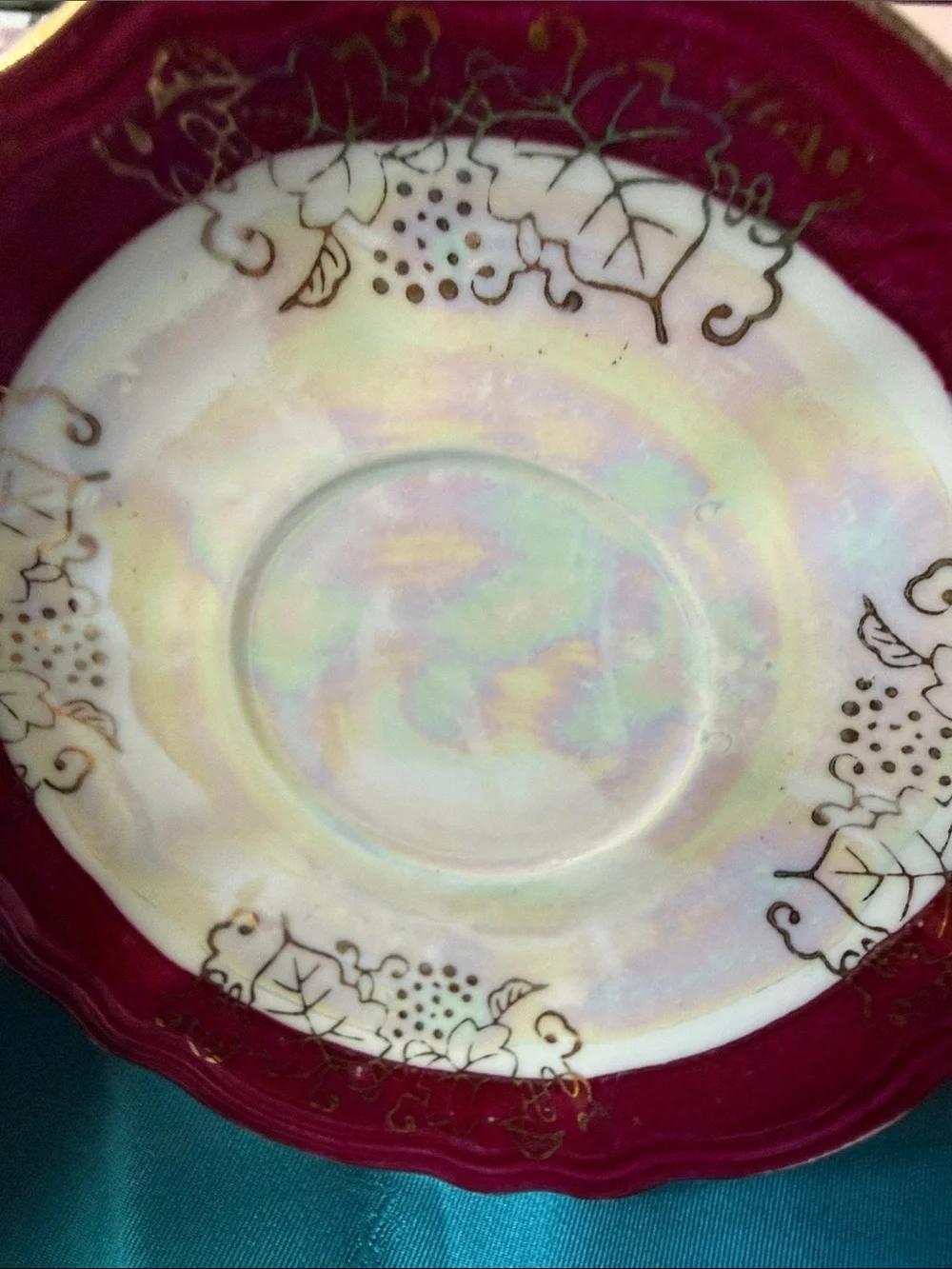 Vintage iridescent porcelain Japan saucer 4.5”